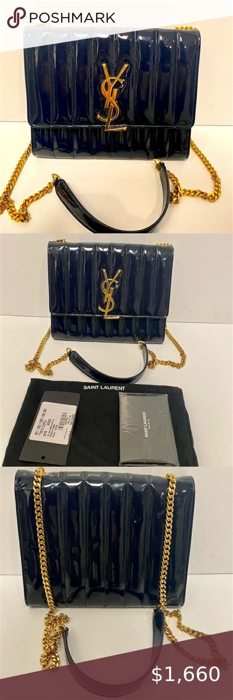 YSL Black Patent Vicky Wallet on Chain 